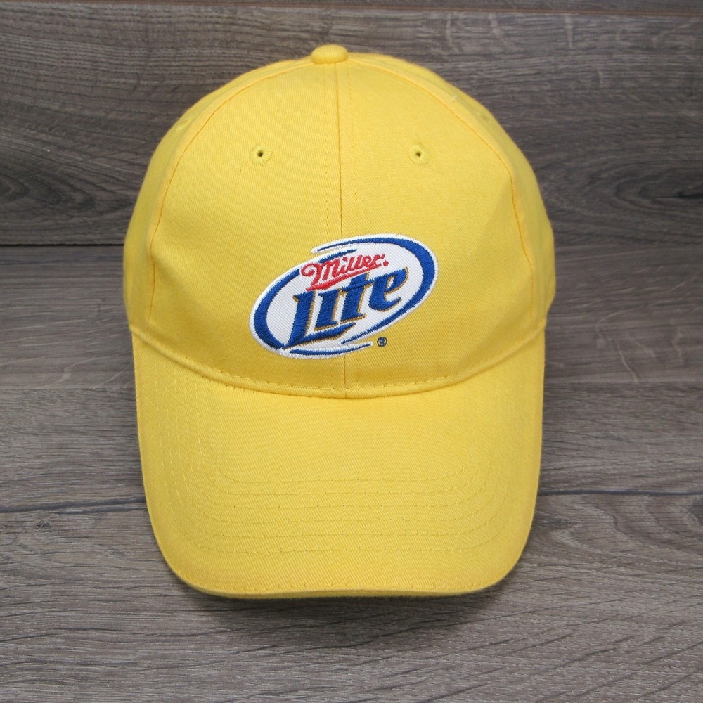 Miller Lite Hat Cap Mens Yellow Strap Back Beer Alcohol Brewery Promo